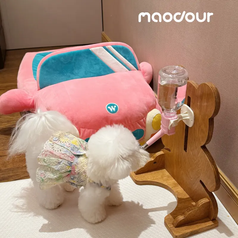 wooden pet water bowl stand - Bear Pet Water Bottle Stand